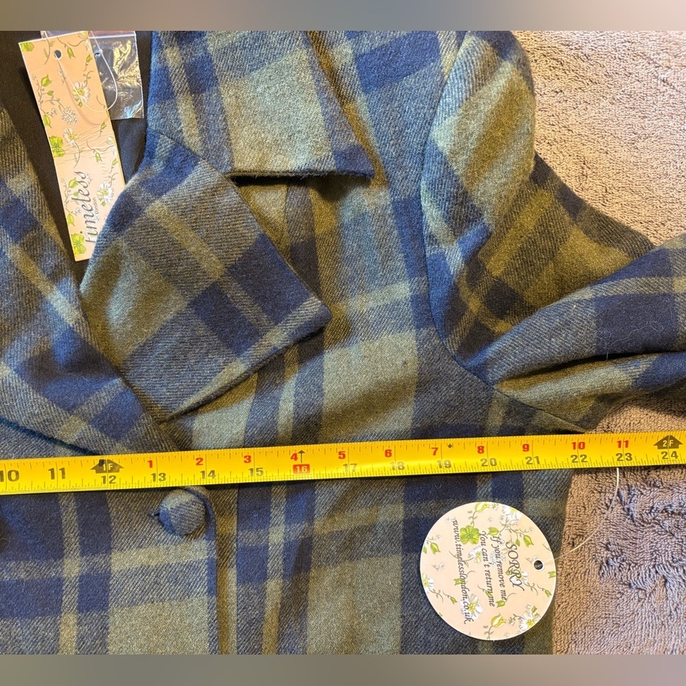 Timeless London Sage Green Check Cropped 1950’s Double Breasted Jacket Size 14 - Picture 4 of 6